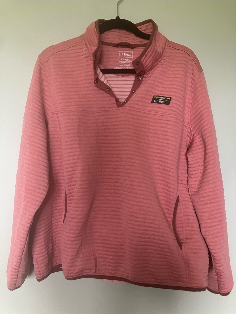 L.L. Bean Women’s Pink Ribbed Quarter-Snap Pullover